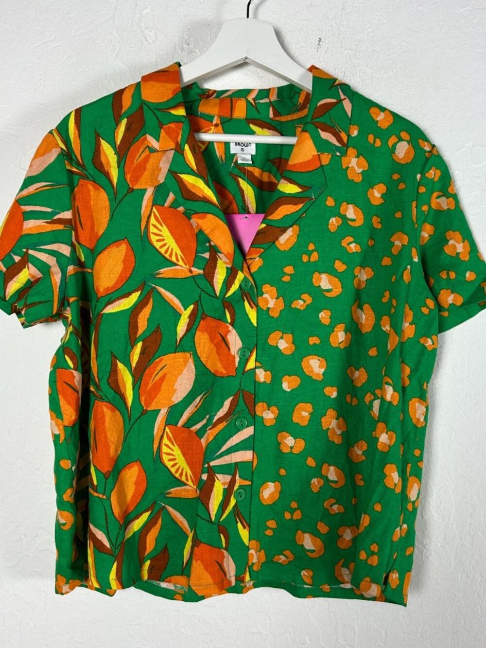 Tabitha Brown Target Green Leopard Leaf Button Up Short Sleeve Shirt Large New